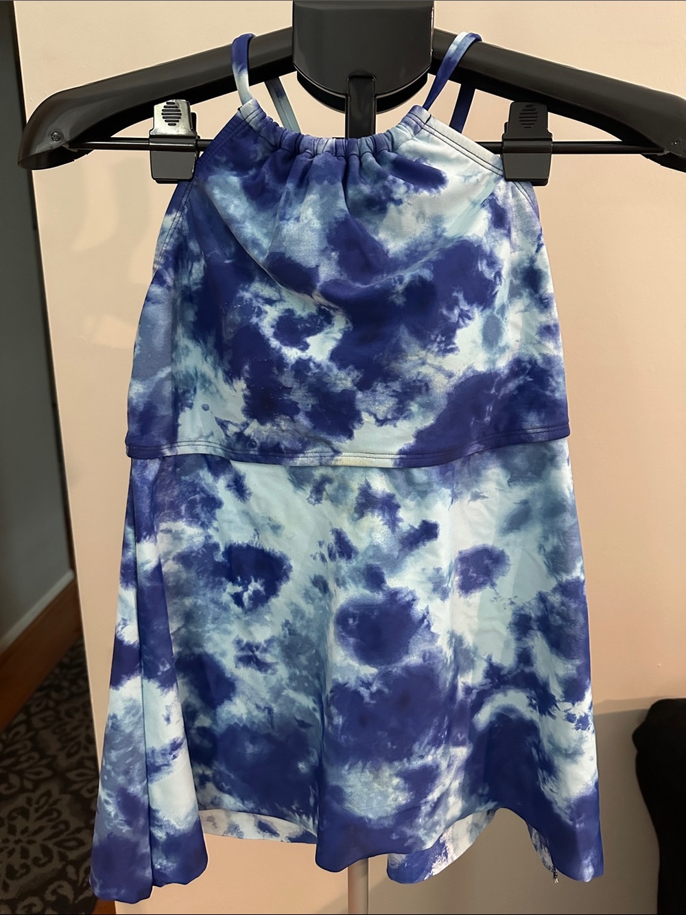 Dip Swim Top Women Medium Blue Tie Dye High Neck Halter Tankini Boho Y2K Indie